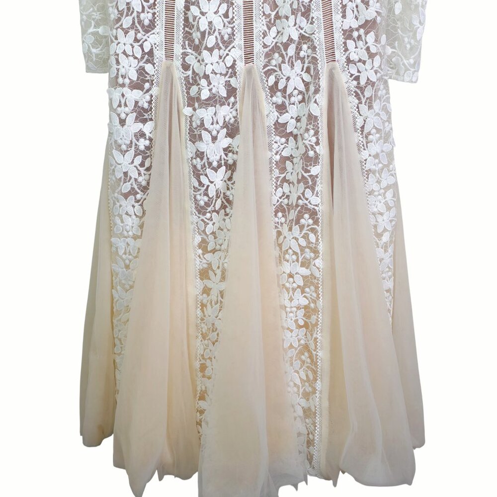 Bronx and Banco‎ Megan Midi Dress White Floral Embroidered Mesh Bridal Size XS - Picture 6 of 16